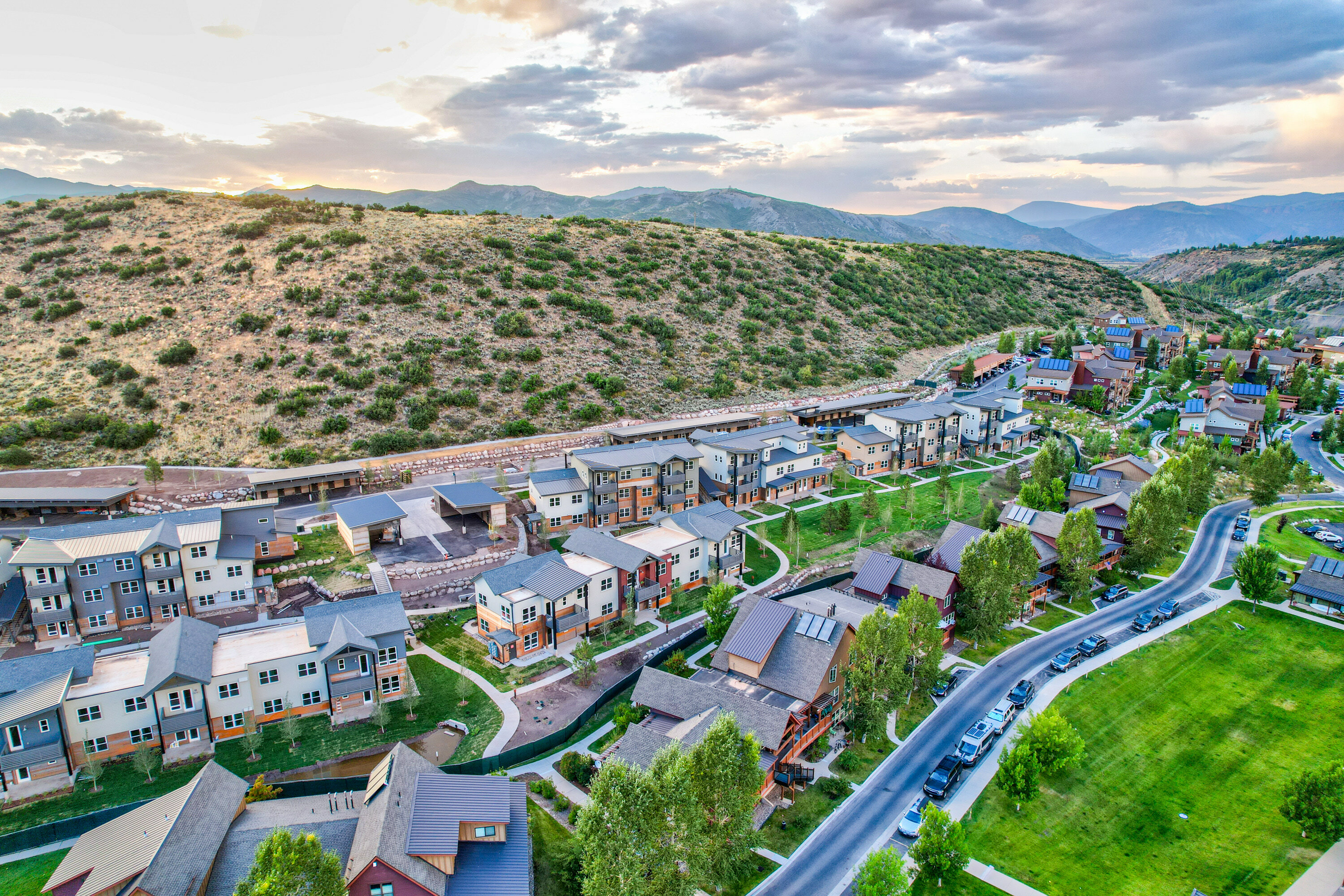 Burlingame Ranch 33 Mining Stock Parkway Aspen CO 81611 August 2023 Drone Twilight Aerial 19